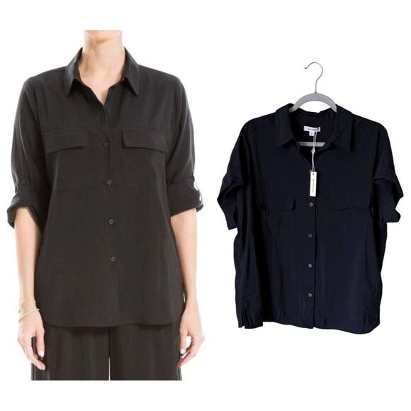 NWT Max Studio Black Short Sleeve Shirt Size L - Picture 1 of 8